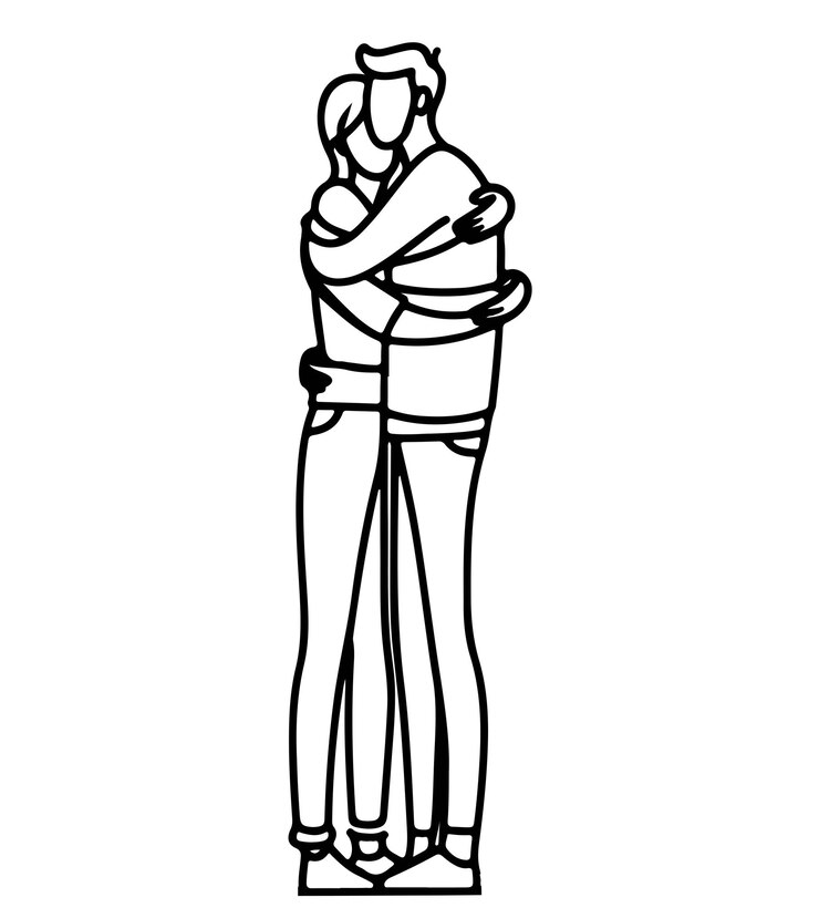 dibujo de línea continua de una pareja de pie abrazos de hombre y mujer