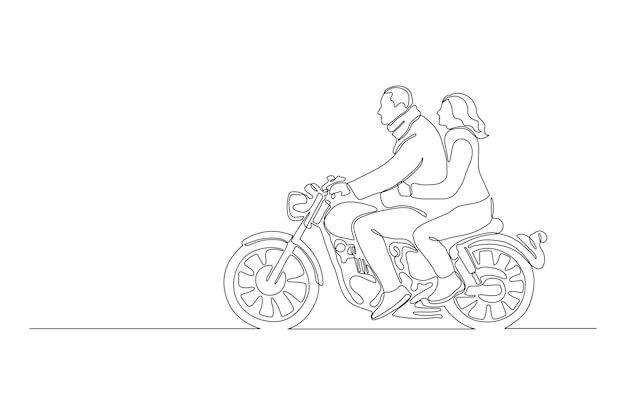 Vector dibujo de línea continua de una pareja romántica, hombre y mujer, viajan juntos ilustración vectorial