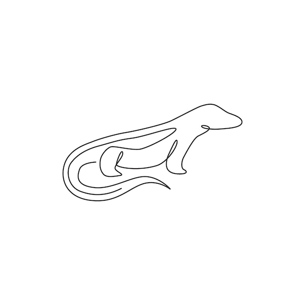 Un dibujo de línea continua del peligroso dragón de komodo salvaje para el logotipo del parque nacional de conservación