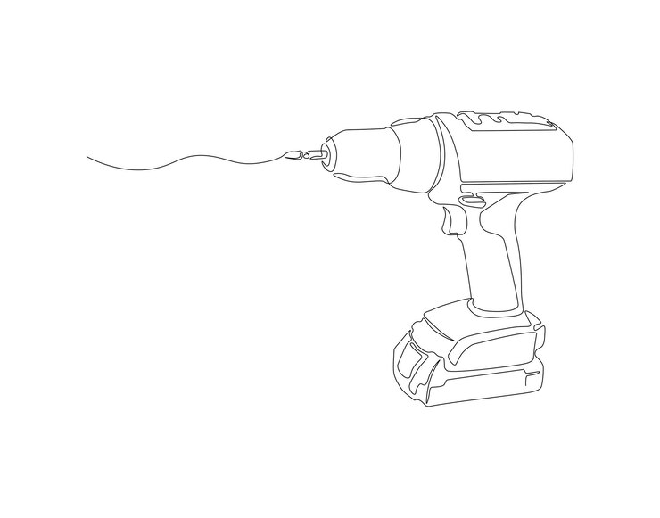 Vector dibujo de línea continua de la perforación una línea de perforación manual concepto de herramienta de trabajo arte de línea continua esbozo editable