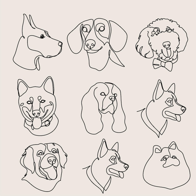 Vector dibujo de línea continua de perros ilustración de vector de estilo minimalista simple