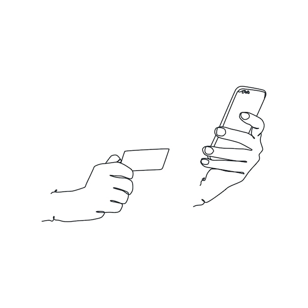 Dibujo de línea continua de la persona que sostiene el teléfono inteligente con la mano que sostiene el teléfono inteligente