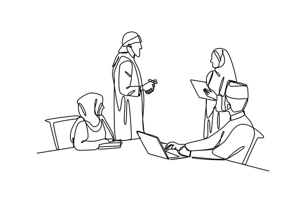 Un dibujo de línea continua del personal para evaluar la calidad de la oficina Concepto de capacitación empresarial Dibujo de una sola línea de moda
