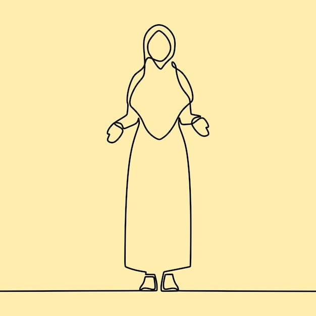 dibujo de línea continua en personas con hiyab
