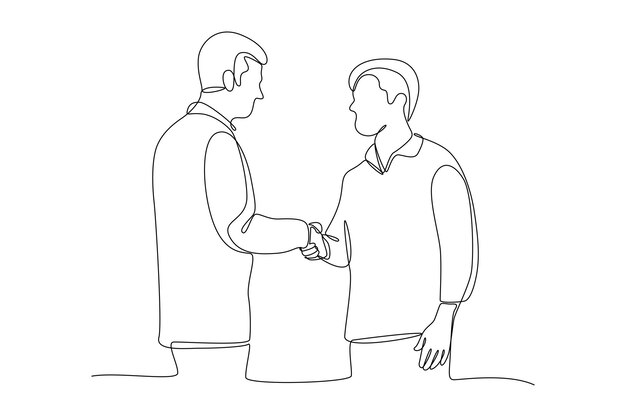 Un dibujo de línea continua de personas de negocios que se dan la mano Acuerdo concepto de cooperación de confianza