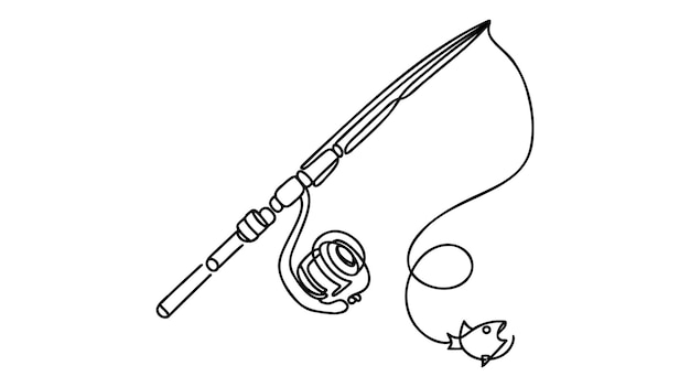 Un dibujo de línea continua de la pesca Concepto de vacaciones de ocio y pasatiempo de pesca