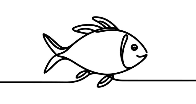 Dibujo de línea continua de un pez nadando en el océano