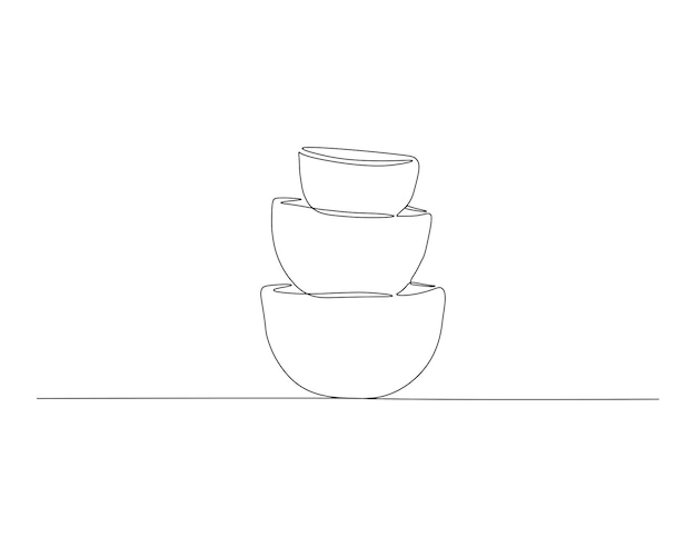 Dibujo de línea continua de una pila de cuencos Una línea de cuencos cuencos Arte de línea continua Contorno editable