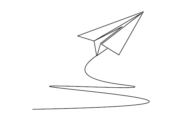 Dibujo de línea continua de plano de papel y icono vectorial de contorno aislado de estilo minimalista