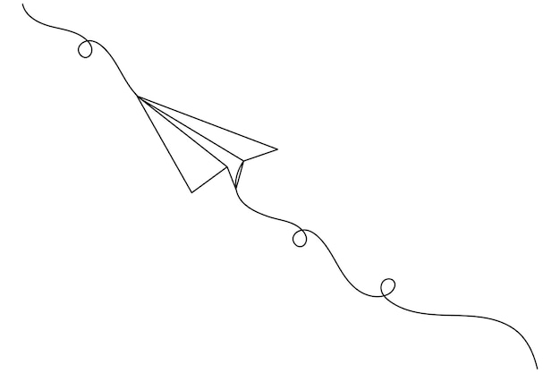 Dibujo de línea continua de plano de papel y icono vectorial de contorno aislado de estilo minimalista