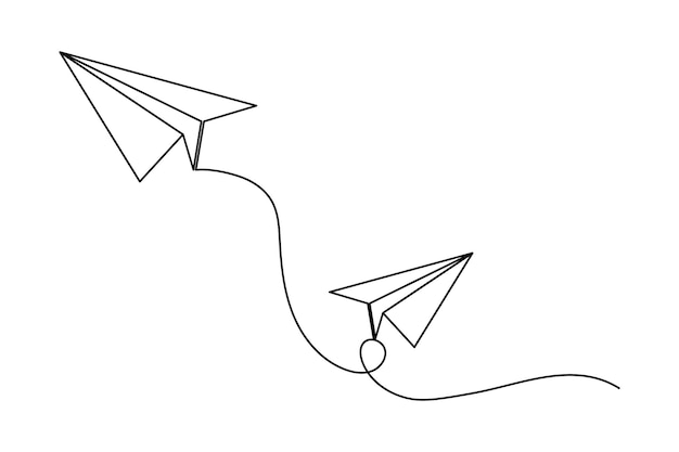 Dibujo de línea continua de plano de papel y icono vectorial de contorno aislado de estilo minimalista