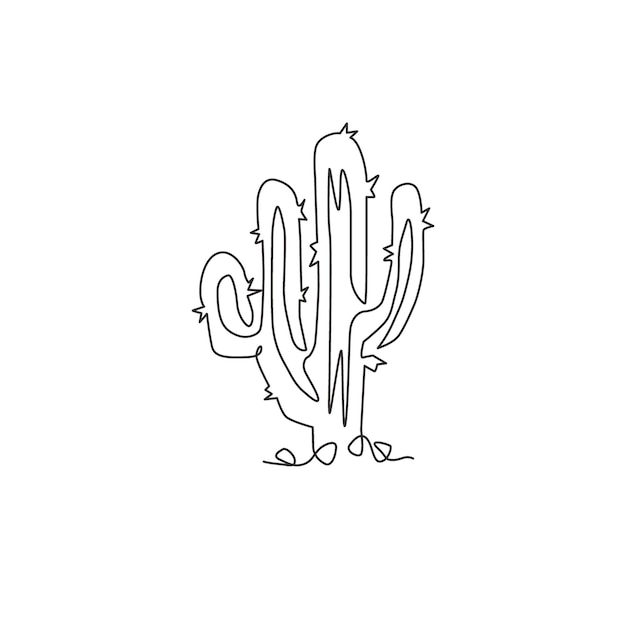 Un dibujo de línea continua de una planta de cactus espinoso tropical para imprimir en la decoración del hogar con cactus decorativos