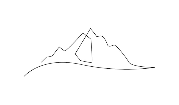 Dibujo de una línea continua de plantilla de paisaje de cordillera