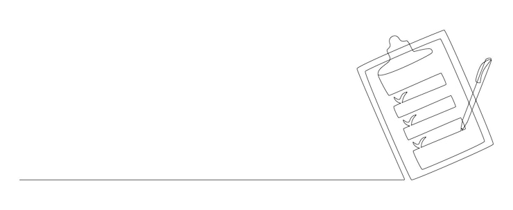 Vector un dibujo de línea continua del portapapeles con lista de verificación y pluma lista de tareas pendientes con garrapatas y concepto de experiencia de prueba y examen en estilo lineal simple ilustración de vector de doodle de trazo editable