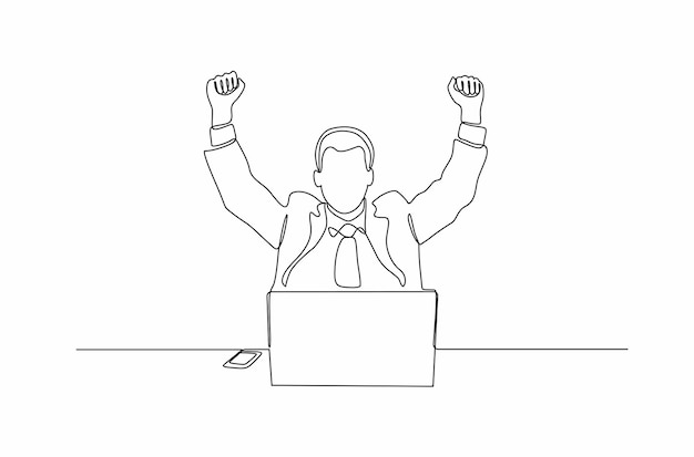 Dibujo de línea continua del proyecto de empresario exitoso ilustración vectorial Vector Premium