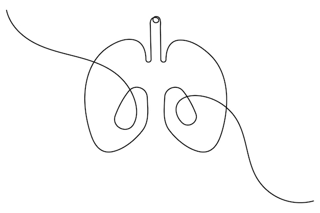 Dibujo de línea continua de pulmón una línea de arte ilustración de vector plano aislado