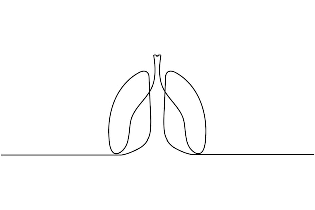 Dibujo de línea continua de pulmón una línea de arte ilustración de vector plano aislado