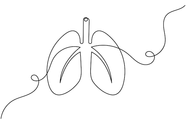 Dibujo de línea continua de pulmón una línea de arte ilustración de vector plano aislado