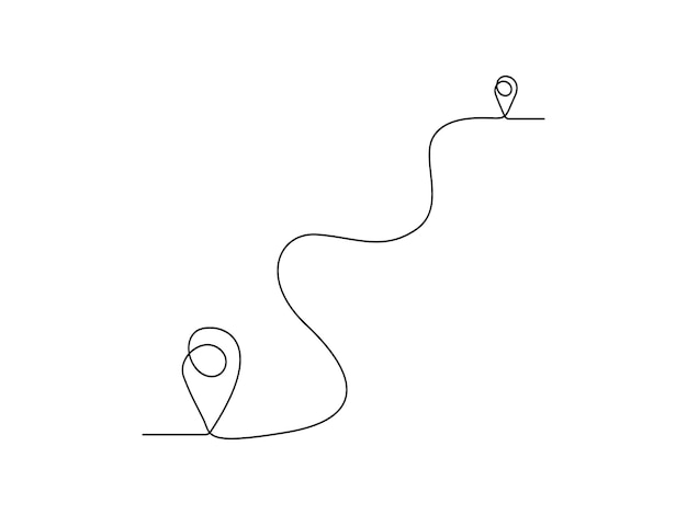 Dibujo de línea continua de los punteros de ruta y ubicación pino icono de carretera vector marcador de viaje de entrega