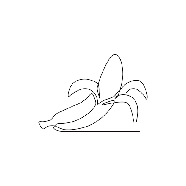 Un dibujo de línea continua rebanada logotipo de huerto de plátanos orgánicos maduros Icono de fruta tropical fresca