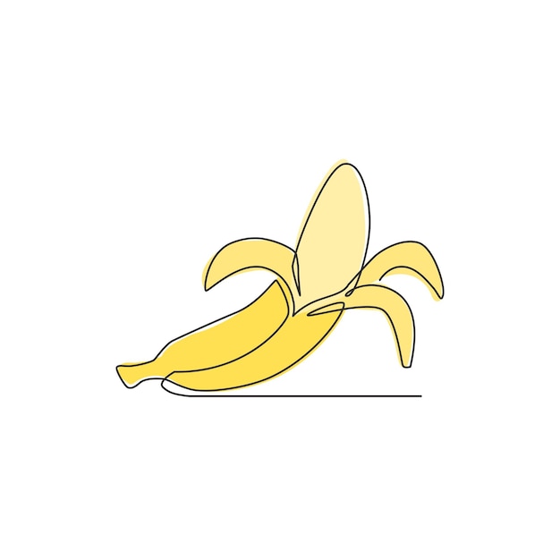 Un dibujo de línea continua rebanada logotipo de huerto de plátanos orgánicos maduros Icono de fruta tropical fresca