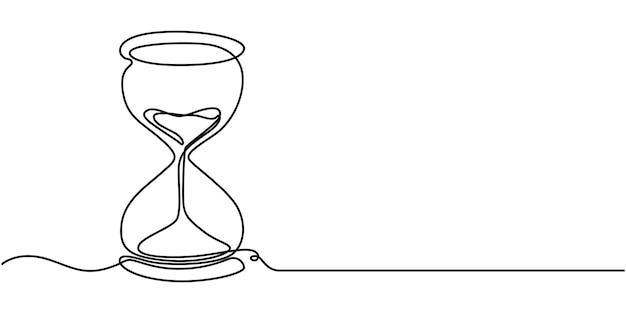 Un dibujo de línea continua de reloj de arena temporizador vintage como concepto de cuenta atrás en lineal simple