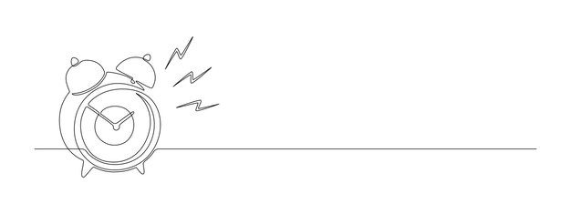 Un dibujo de línea continua del reloj despertador de la mañana Reloj con temporizador de timbre para despertarse en un estilo lineal simple Concepto de horario escolar y recordatorio Trazo editable Ilustración de vector de contorno de garabato