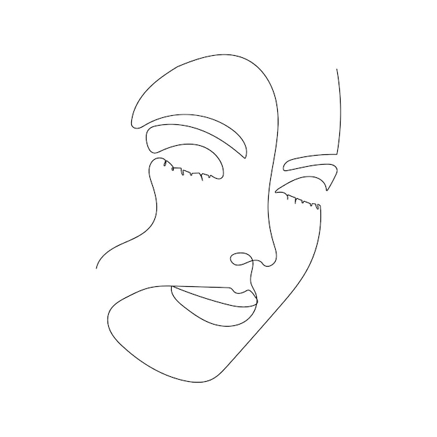 Dibujo de línea continua del retrato de la cara de una mujer hermosa Arte minimalista