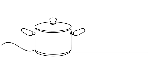 un dibujo de línea continua de una sartén grande aislada en un fondo blanco de cocina y concepto de cocina