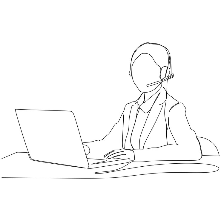 Vector dibujo de línea continua del servicio de llamadas al cliente femenino
