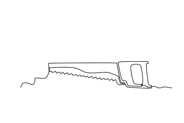 Un dibujo de línea continua de una sierra de mano Una línea concepto diseño gráfico ilustración vectorial de bu