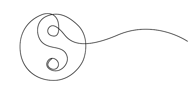 Un dibujo de línea continua del signo del símbolo Yin yang Diseño de tatuaje de ilustración vectorial Yin Yang
