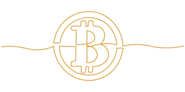 Dibujo de línea continua de la silueta de la criptomoneda bitcoin Blockchain finanzas y banca
