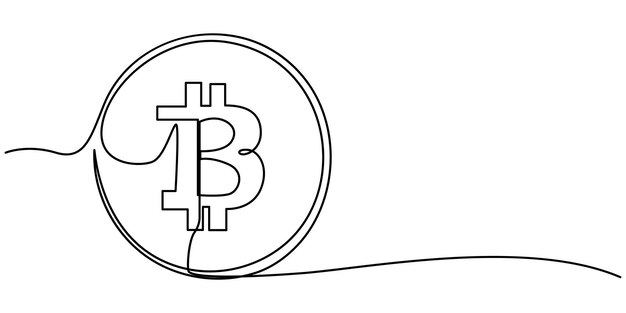 Dibujo de línea continua de la silueta de la criptomoneda bitcoin Blockchain finanzas y banca