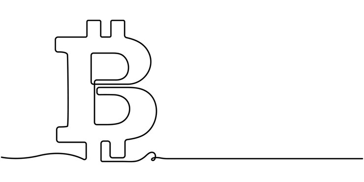 Vector dibujo de línea continua de la silueta de la criptomoneda bitcoin blockchain finanzas y banca