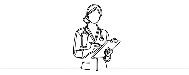 Dibujo de línea continua de la silueta del médico Ilustración vectorial