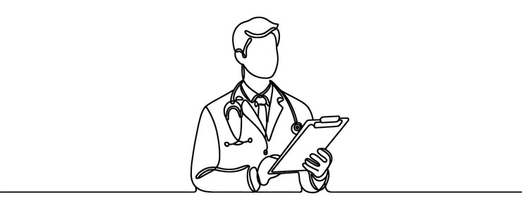 Vector dibujo de línea continua de la silueta del médico ilustración vectorial
