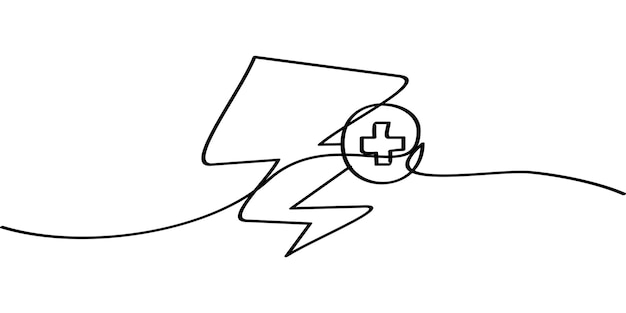 dibujo de línea continua del símbolo de suministro de energía ilustración artística de línea abstracta de energía más