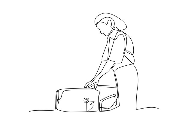 Dibujo de línea continua simple del atributo del equipo de respuesta de emergencia condición de emergencia actividad de emergencia concepto minimalista de medicina y atención médica