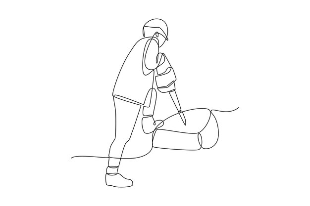 Dibujo de línea continua simple de un geólogo aplastando rocas Concepto minimalista de ingeniero Actividad de ingeniero Ícono de análisis de ingeniero