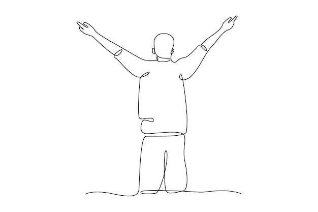 Dibujo de línea continua simple de un hombre joven que se siente feliz en su viaje concepto minimalista de viaje línea continua simple línea simple