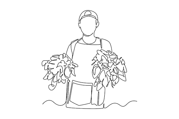 Dibujo de línea continua simple de un hombre vendiendo verduras en un mercado tradicional Concepto minimalista de mercado Ícono de negocio para el capital de mercado Ícone de mercado de línea simple