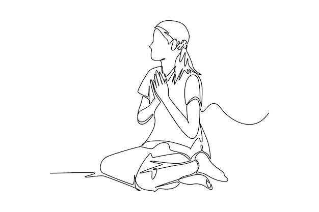 Dibujo de línea continua simple icono de la cultura tradicional Imagen de una joven de Myanmar en un gesto tradicional de bienvenida Línea simple concepto minimalista de cultura tradicional internacional