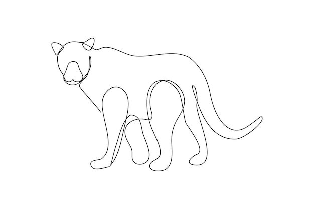 Un dibujo de línea continua simple de un tigre grande Concepto de animales minimalistas ilustración de vector de línea simple diseño en blanco y negro