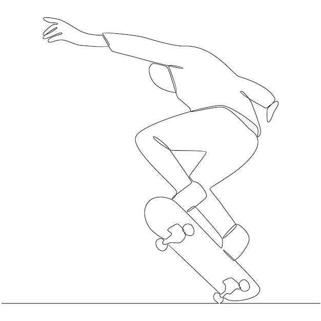 Dibujo de línea continua de Skateboarding Vector Illustration Line Art
