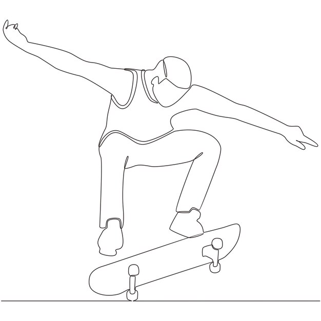 Dibujo de línea continua de Skateboarding Vector Illustration Line Art