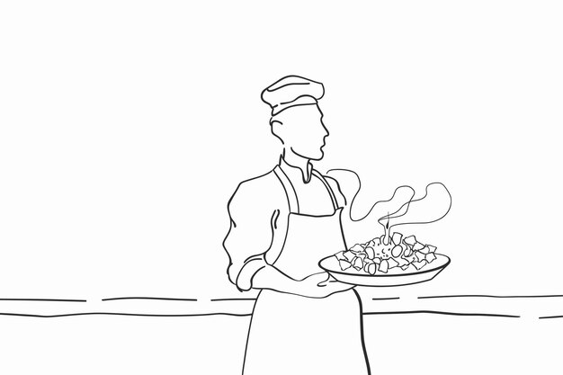 Dibujo de línea continua de sombreros de chef aislados sobre fondo blanco