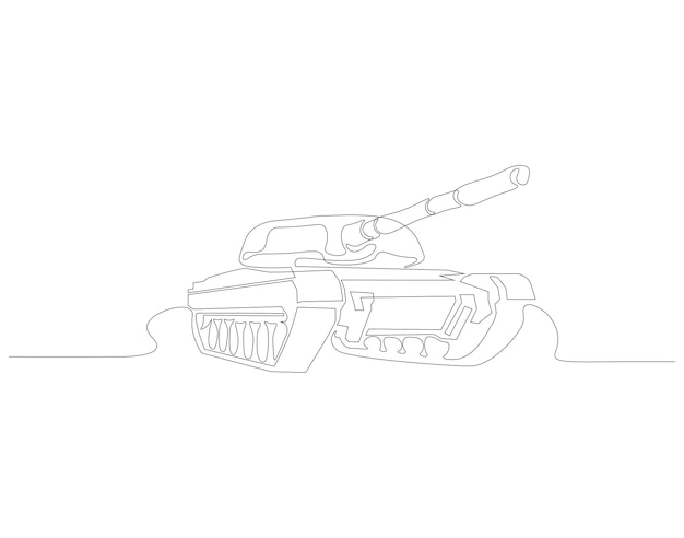 Dibujo de línea continua de tanque Una línea de tanque militar Concepto de vehículo de guerra Arte de línea continua Contorno editable
