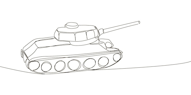 Dibujo de línea continua de tanques pesados arte de una línea de vehículo de combate de infantería de transporte de personal blindado militar