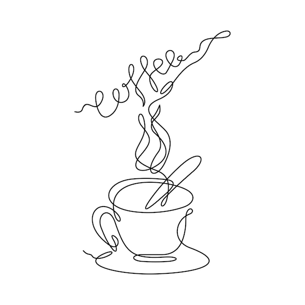 Un dibujo de línea continua de una taza de café estilo minimalista